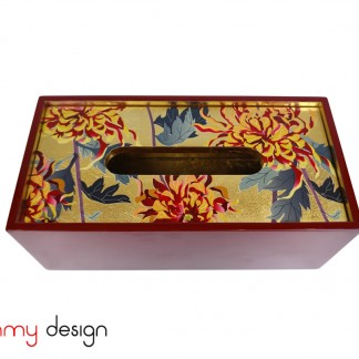 Red tissue box with floral and chrysanthemum pattern with 2 edges inside  24*12*9 cm